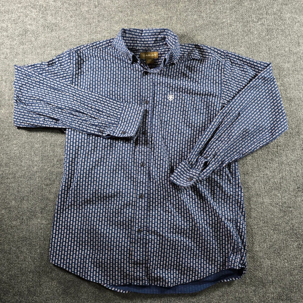 Ariat Mens Medium Navy Blue Geometric Diamond Print Long Sleeve Button Down